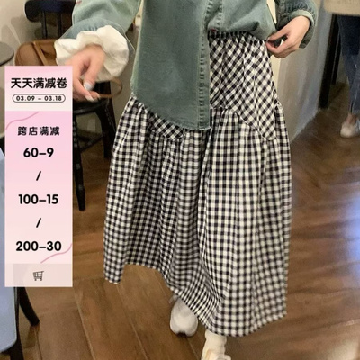 黑色格子半身裙女日系学院风小个
