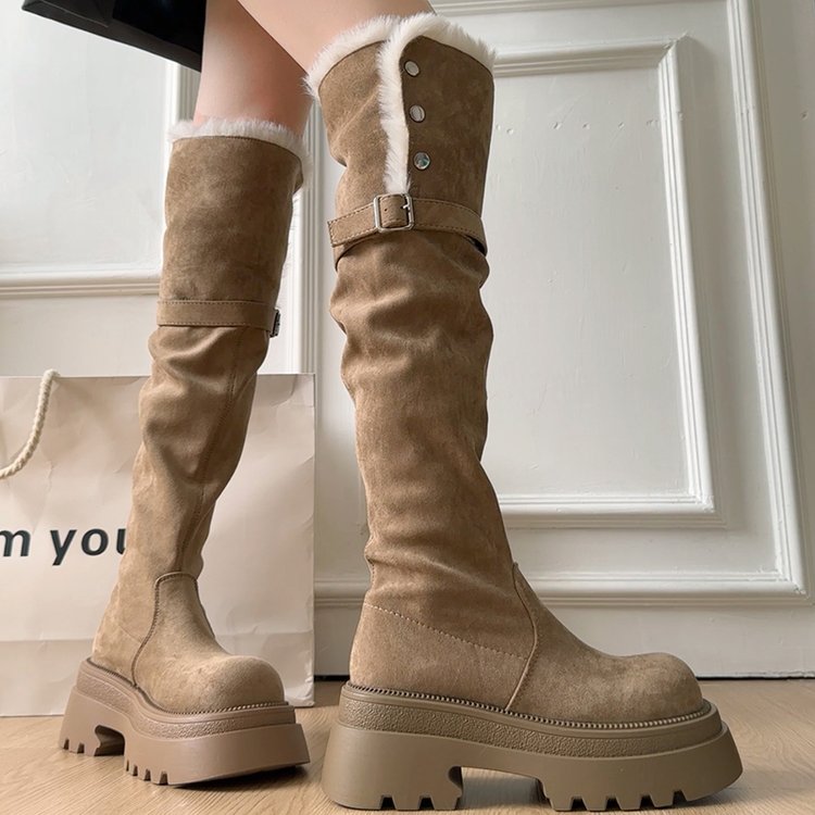 美拉德两穿翻折高跟过膝靴子女长筒靴厚底冬季新款显瘦显高骑士靴