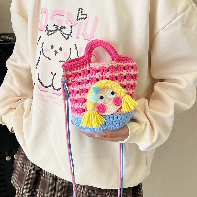 可爱软萌小女孩个性搞怪手工编织通用款女包