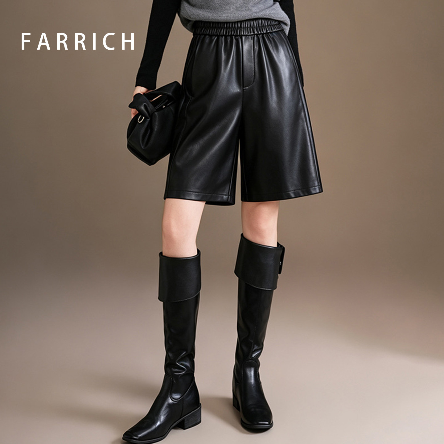 FARRICH皮裤女短裤高腰显瘦气质