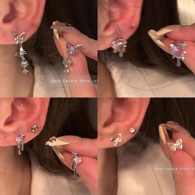 「日落派对」银河精灵。超仙气质精致小蝴蝶耳钉耳饰女月光石小众
