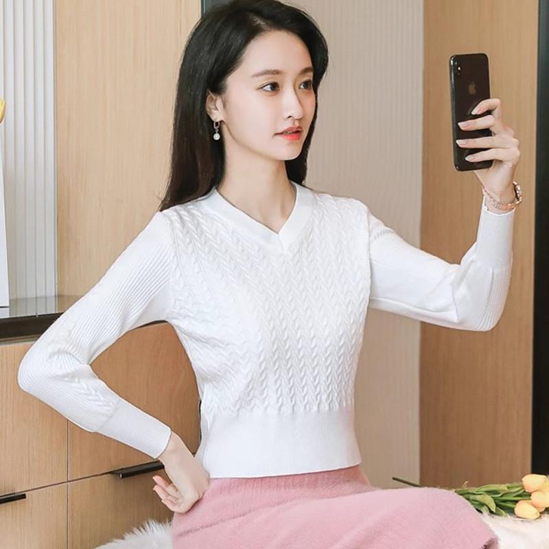 复古高腰短款毛衣女加厚内搭针织衫2024年秋冬洋气减龄V领打底衫