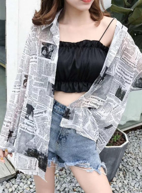 0外套报纸印花夏季新款宽松衬衫