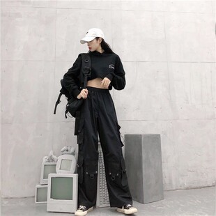 vibe美式街头工装裤子女秋季hiphop潮流帅气显瘦直筒阔腿休闲长裤