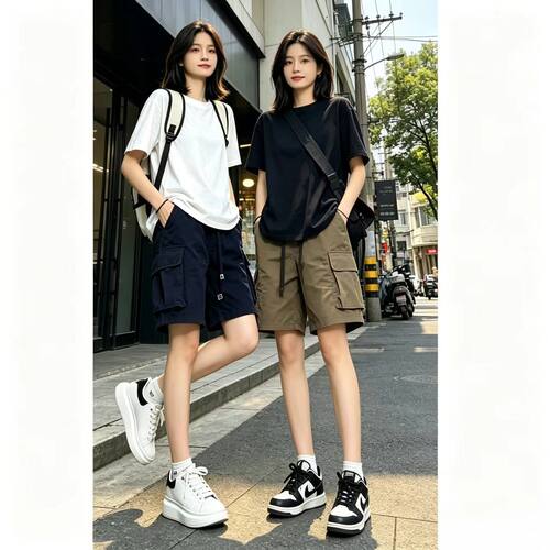 简约工装短裤男女薄款夏季日系新款五分裤直筒休闲外穿宽松中裤女
