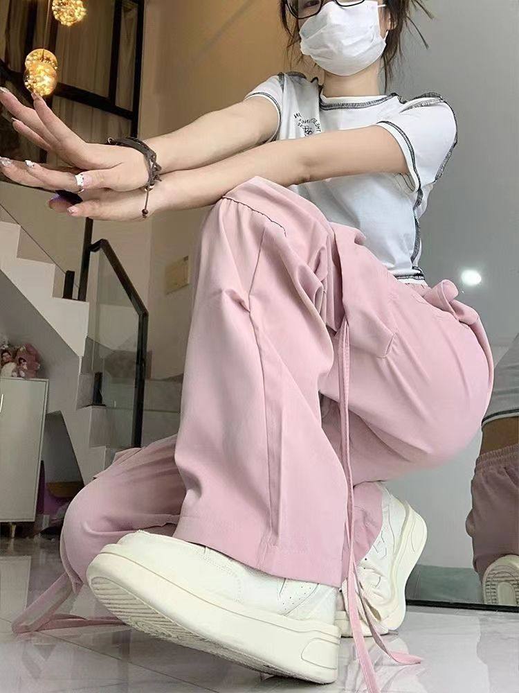 美式设计感粉色加绒加厚工装裤秋冬高腰垂坠感高个子超长运动裤子,女装/女士精品,休闲裤,淘宝优惠券,粉丝福利购,淘宝优惠卷