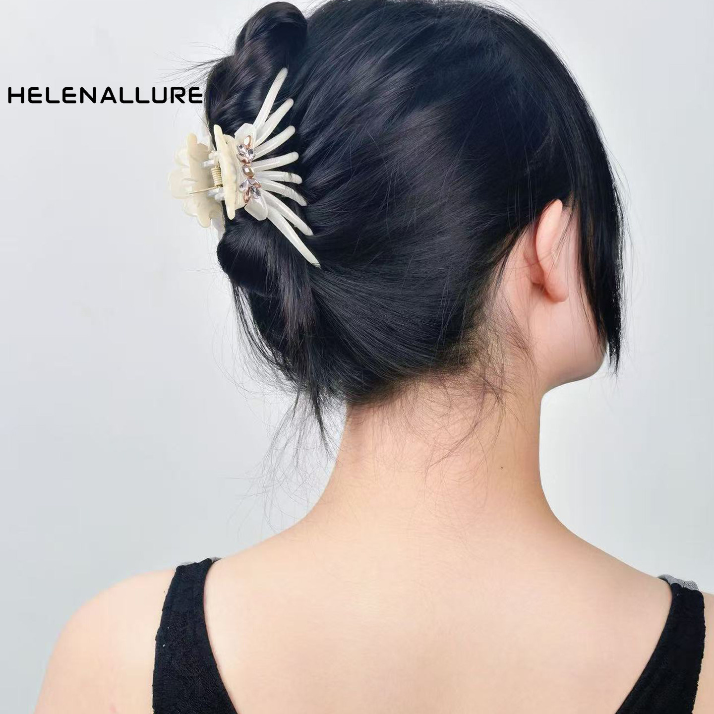 HELENALLURE 新款高级抓夹盘发原创进口发夹乳白色大号发量多抓夹