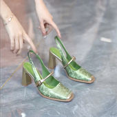 玛丽珍高跟鞋 一字带包头凉鞋 女2025夏季 国风粗跟方头单鞋 新款 法式