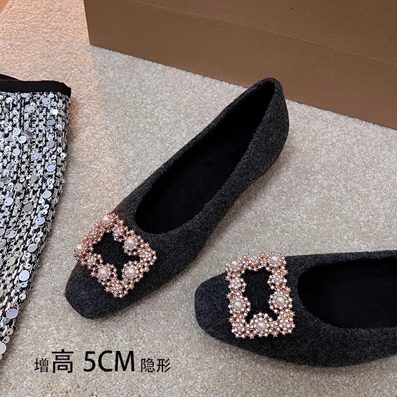 高品质毛毛鞋加绒钻扣玛丽珍单鞋