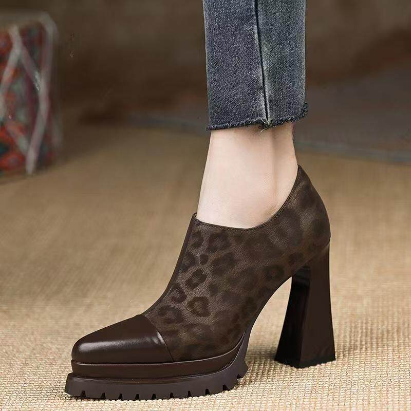 10cm豹纹尖头深口单鞋女2025年秋冬新款时尚厚底侧拉链粗跟高跟鞋,女鞋,深口单鞋,淘宝优惠券,粉丝福利购,淘宝优惠卷