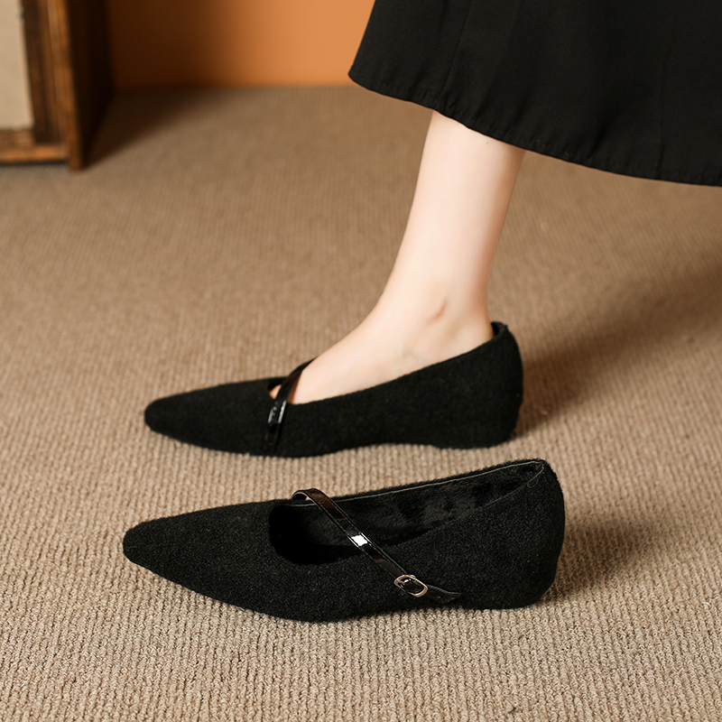 高品质毛毛鞋女内增高尖头单鞋