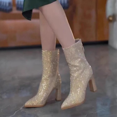高品质-中筒瘦瘦靴女水钻