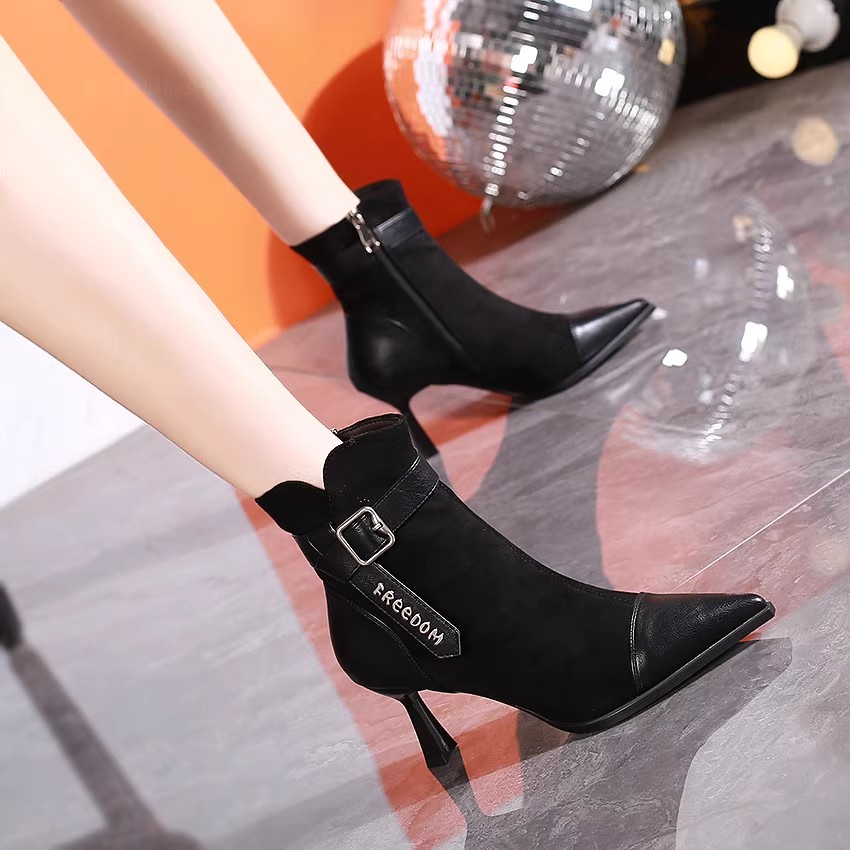 送运费险-尖头高跟短靴