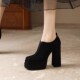 12.5CM超高跟防水台单鞋 女真皮粗跟增高厚底显瘦深口性感高跟鞋 子