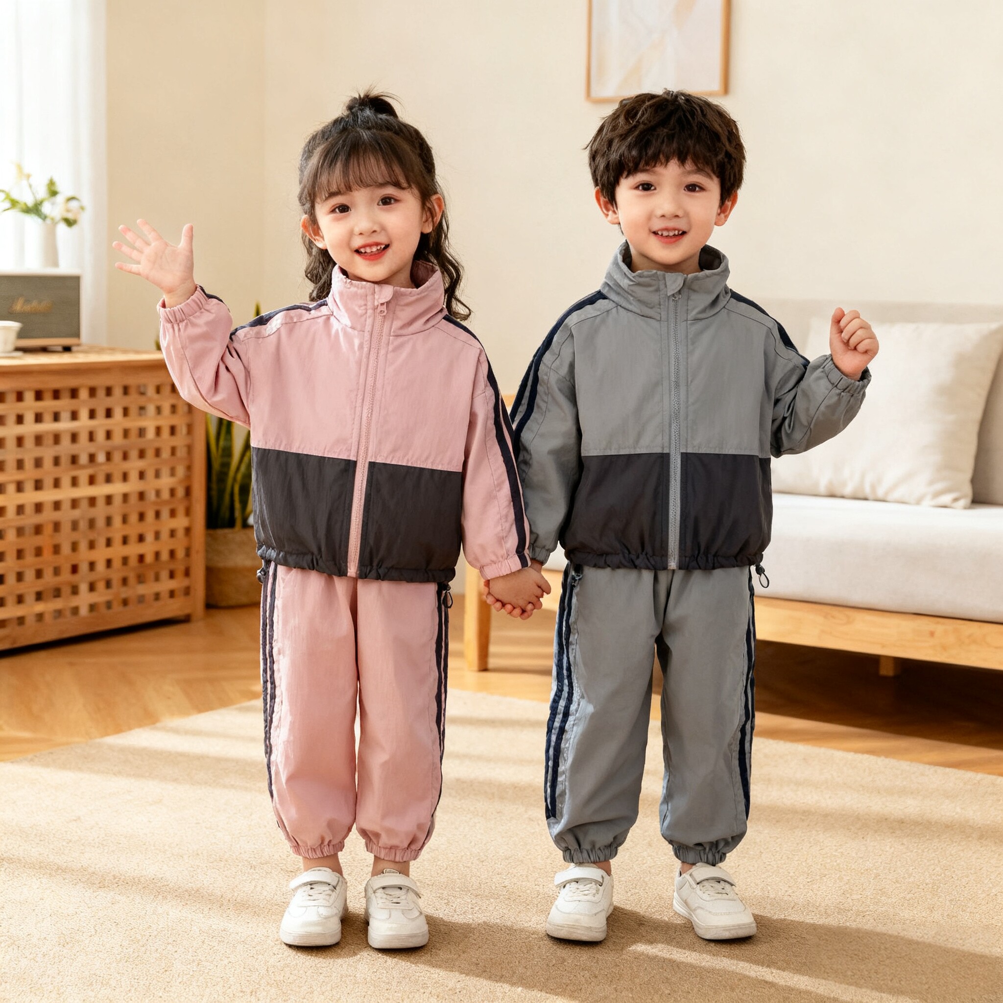 儿童加绒冲锋衣韩式运动套装女童外套秋冬季洋气时髦男宝帅气秋装