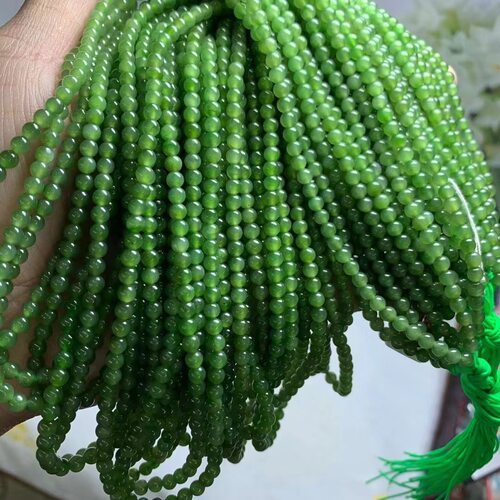 天然俄料碧玉佛珠4mm圆珠多圈手串配链长项链串珠无黑点阳绿