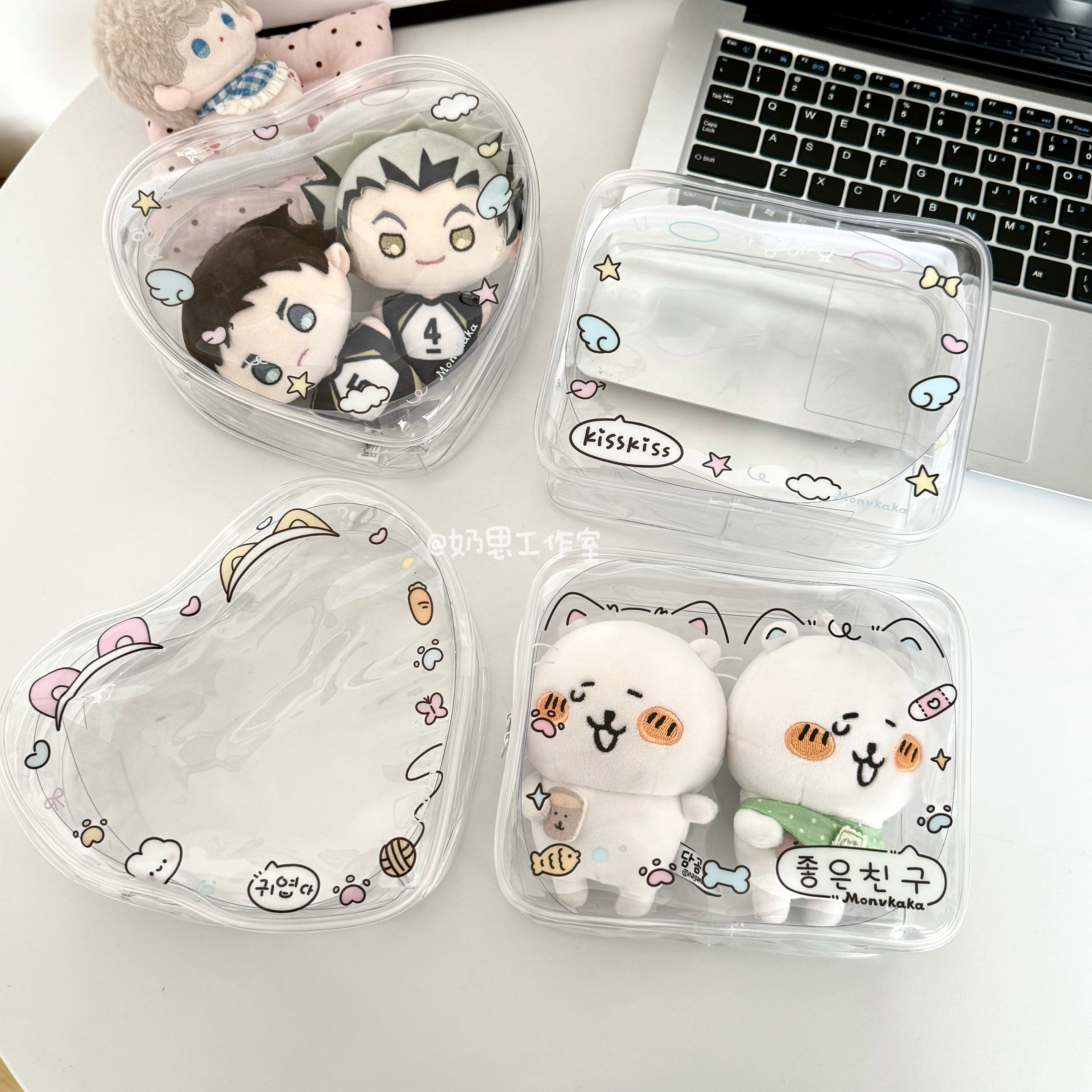 可爱涂鸦双人娃包10cm棉花娃娃展示玩偶保护套收纳遛娃外出包透明