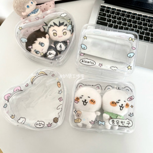 可爱涂鸦双人娃包10cm棉花娃娃展示玩偶保护套收纳遛娃外出包透明