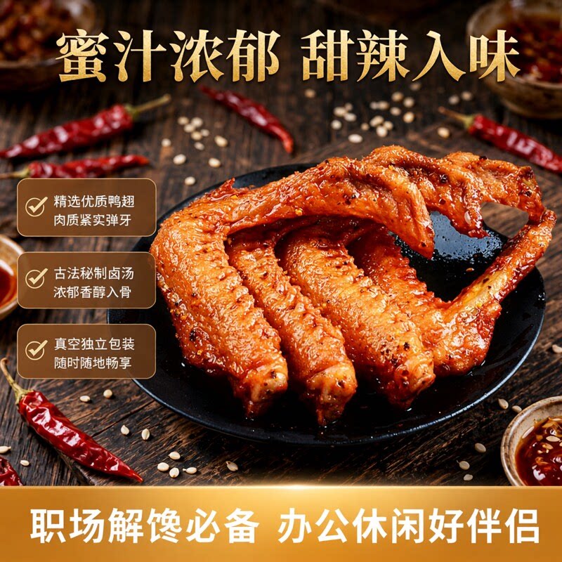 香辣开袋即食解馋鸭肉零食蜜汁烤翅50包盒装蜜汁味鸭翅即食零食