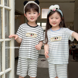 夏装男女儿童凉感莫代尔短袖T恤中裤2件套中大童空调服家居服睡衣