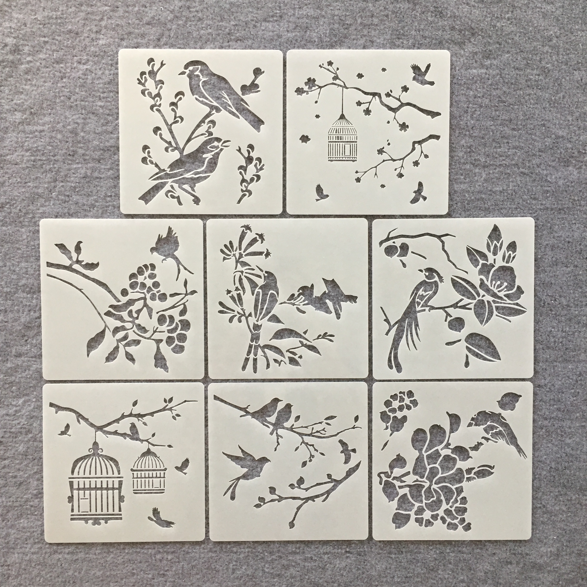新款花鸟树图案儿童绘画辅助墙面家具装饰系列镂空喷绘涂鸦模板尺图片