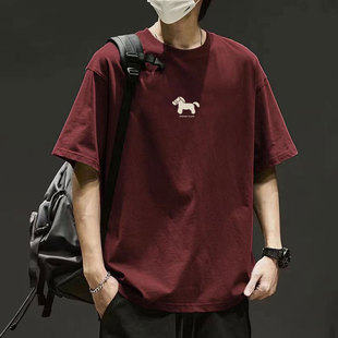 宽松百搭潮牌上衣棉透气圆领男士 T恤男夏季 风创意印花短袖 美式