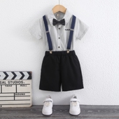 衬衫 儿童西装 花童小礼服帅气英伦风男孩背带裤 夏季 男童主持 套装