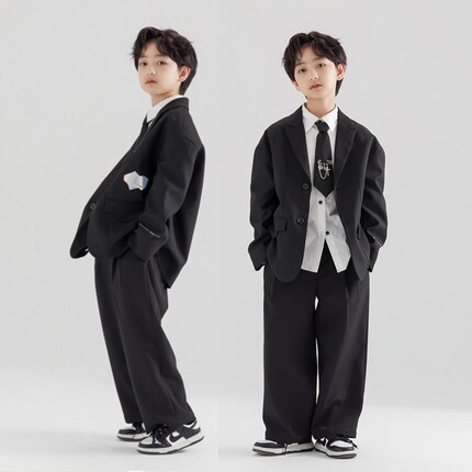 男童西装套装2024新款儿童装春秋款黑色西服衬衫大童秋装演出礼服