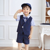 宝宝衣服马甲花童礼服钢琴表演服主持生日三件套 夏季 男童西装 套装