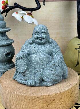 青砂石弥勒佛茶宠摆件开怀大笑家用客厅桌面装饰摆件鱼缸造景摆设