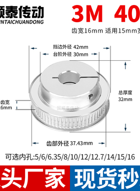 夹持型同步轮3M40齿宽16内孔5 6 6.35 8 1012皮带HTCPA3M同步带