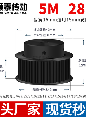 同步轮5M28齿钢B齿宽16内孔5 6.35 8 10 12 14铁皮带轮同步带轮5M