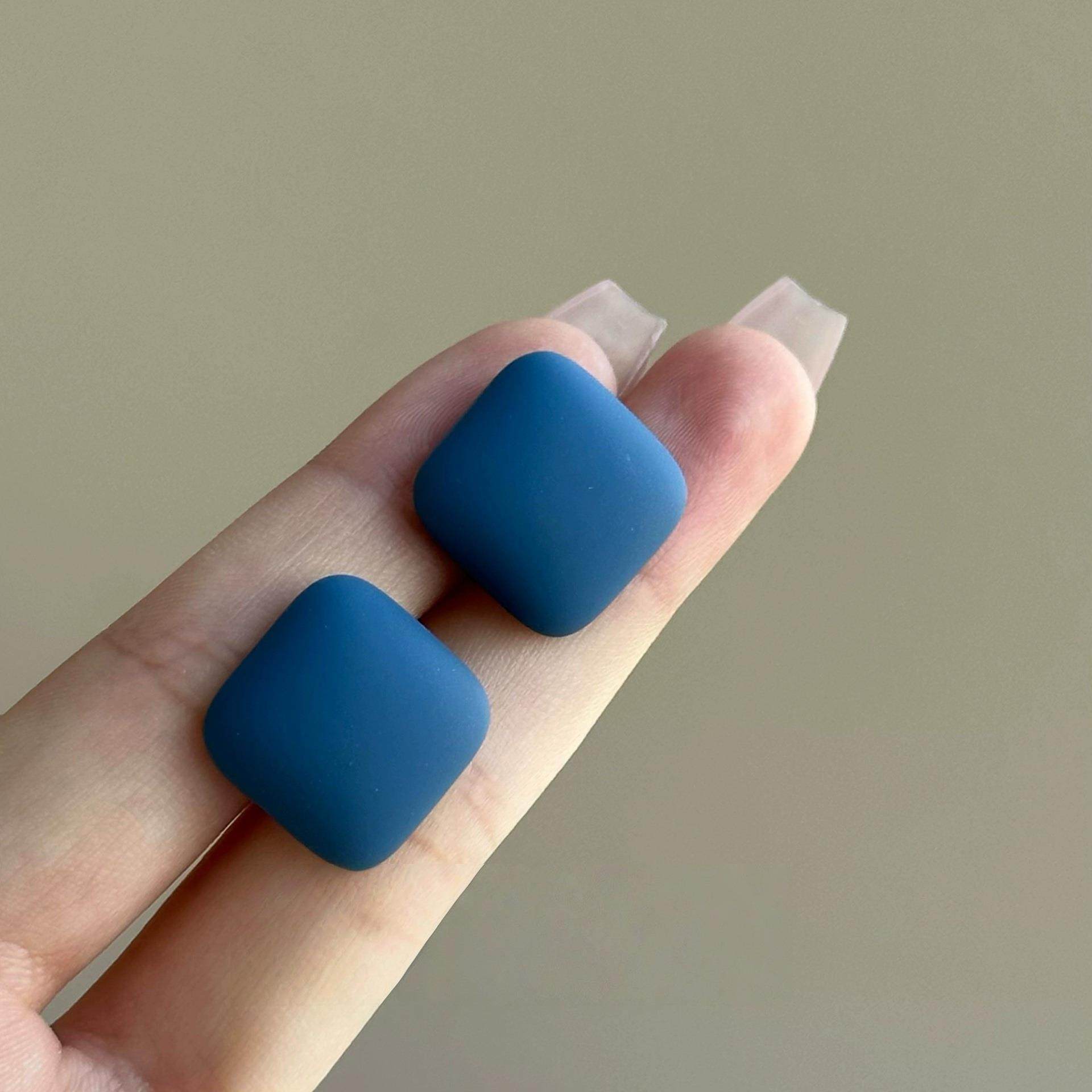 【下单立减50】蓝色磨砂方形简约几何方块耳钉女复古港风气质耳饰