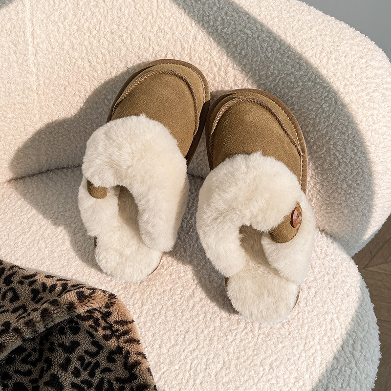 皮毛一体厚底雪地靴女款真皮鞋子秋保暖加绒雪地棉鞋毛毛鞋半拖鞋