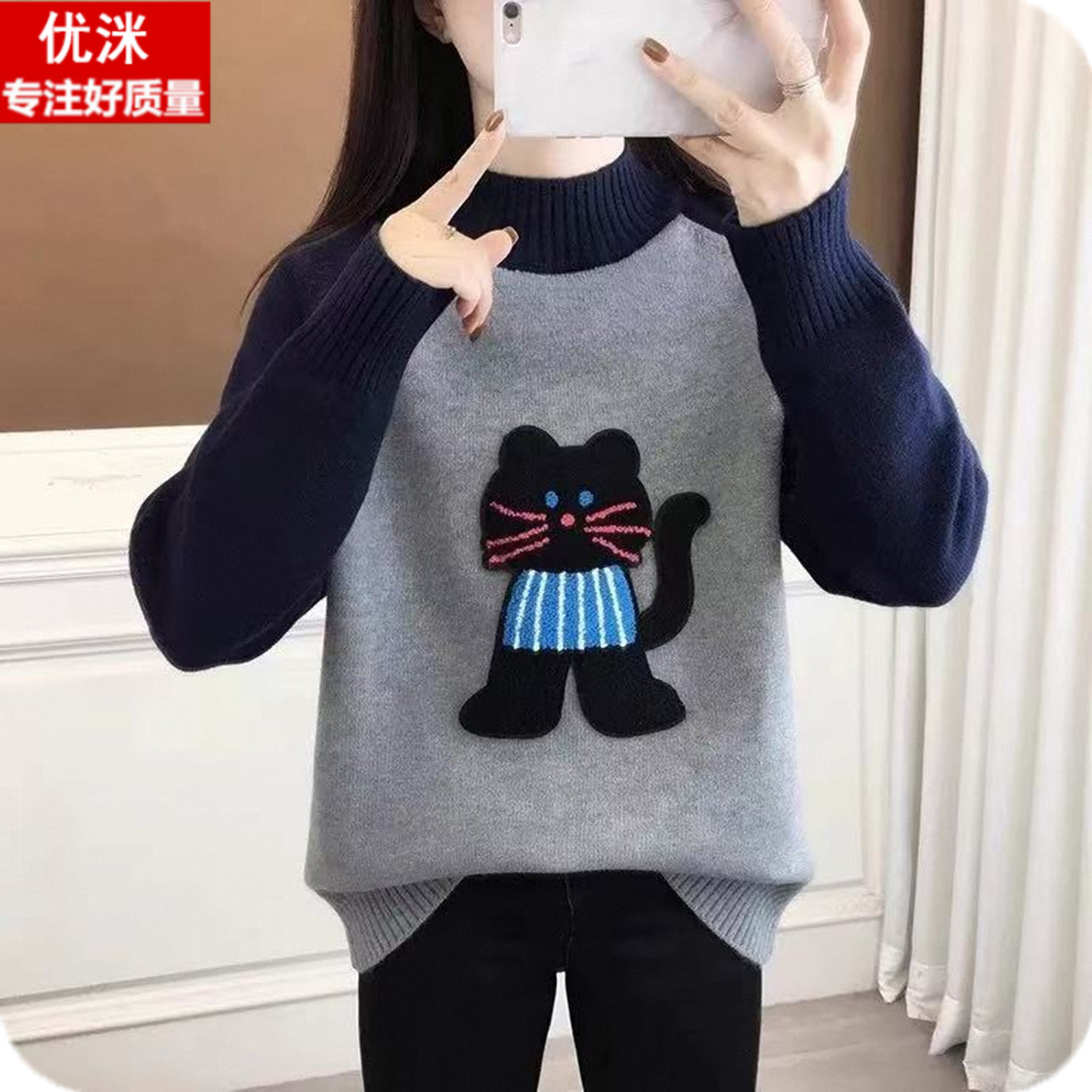 女童毛衣秋冬加厚加绒甜美学院风