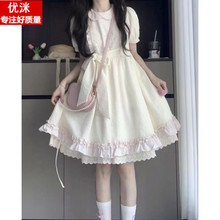 法式娃娃领连衣裙女大童夏季初中学生13岁女孩15蝴蝶结公主蓬蓬裙