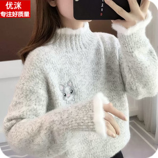 12岁女孩雪尼尔半高领毛衣秋冬保暖女大童13初中生加厚保暖打底衫