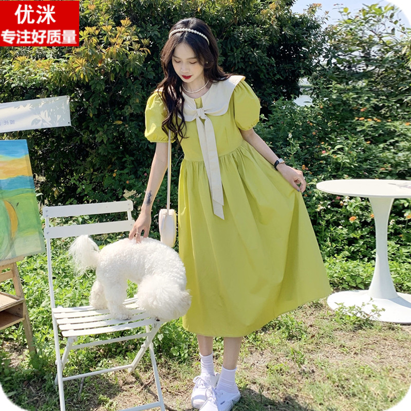女大童连衣裙2025新款洋气夏装初中生13岁16胖女孩宽松娃娃领裙子