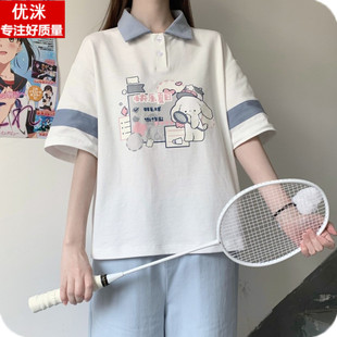 女大童纯棉T恤夏装13胖女孩宽松韩版12-15岁初中学生polo短袖上衣