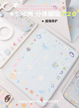 BLUELIFE 原创夏日莓果小狗樱桃分离磁吸适用2024ipad pro保护壳2025air7/6 11寸平板13寸Y折保护套720°笔槽