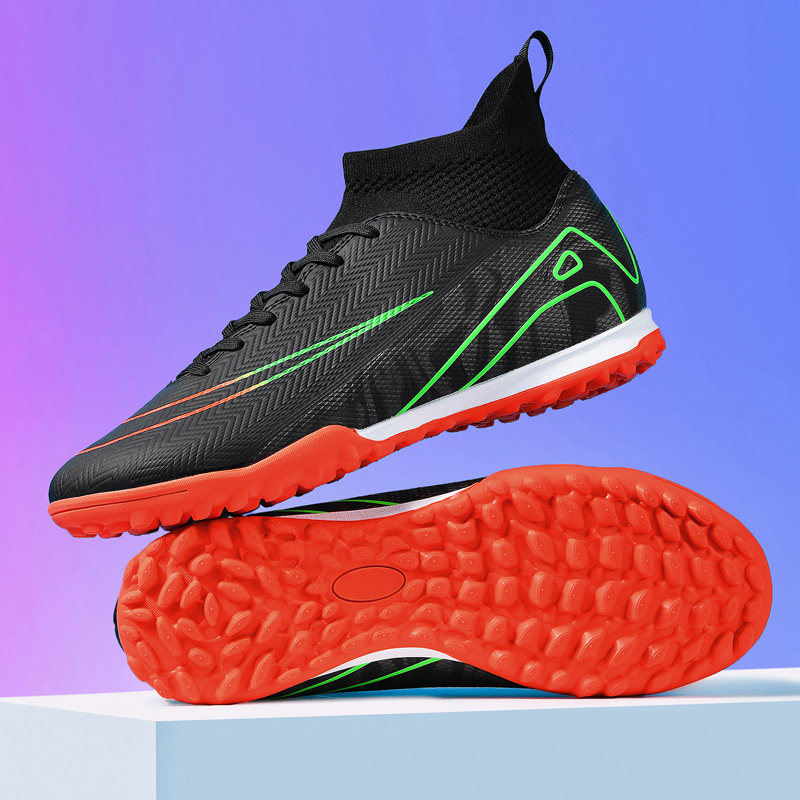 2025新款高帮透气足球鞋男女款飞织无缝时尚百搭耐磨儿童学生训练