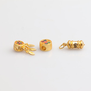 沙金捕梦网三尾羽吊坠吊饰配件diy材料配饰手链手串手搓棉线配件