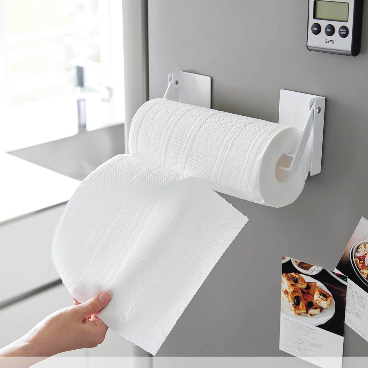 山崎实业Yamazaki日本冰箱侧面磁吸可调节单手可撕卷筒厨房纸巾架,收纳整理,纸巾架,淘宝优惠券,粉丝福利购,淘宝优惠卷