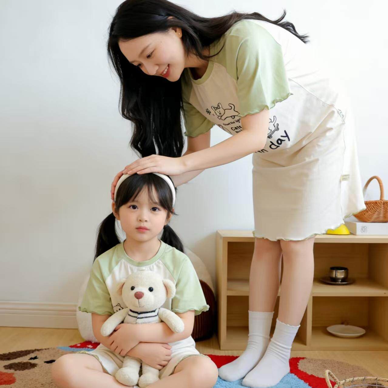 夏季薄款纯棉十五好看的小童亲子睡衣母女独角兽女孩儿童女童睡裙