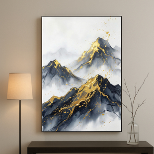 轻奢抽象极简主义现代轻奢纯手绘油画 新中式 流金山河