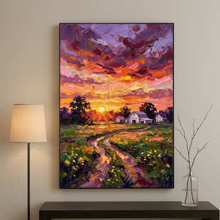 田园风复古怀旧风纯手绘油画 后印象派厚涂美式 归途