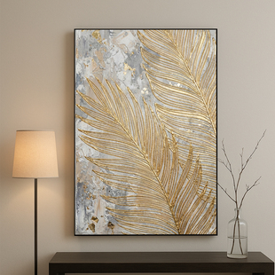 饰艺术纯手绘油画 现代浮雕肌理画金箔轻奢主义极简装 金羽流光