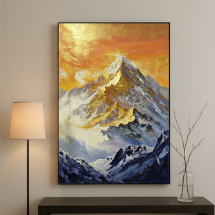 当代重彩厚涂金箔风景画奢华表现主义纯手绘油画 金顶鸿运