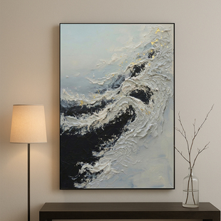 现代抽象肌理画黑白金极简主义综合材料厚涂纯手绘油画 金来