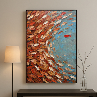 现代厚涂表现主义象征主义艺术刮刀创意画纯手绘油画 逆流